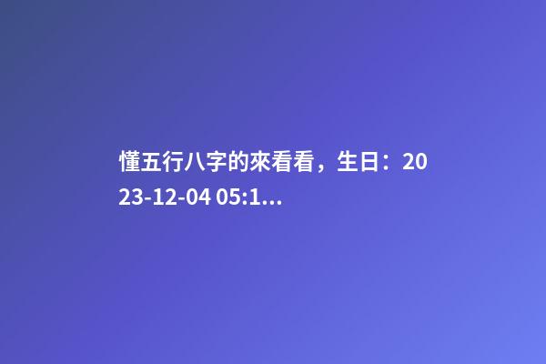 懂五行八字的來看看，生日：2023-12-04 05:10，植姓